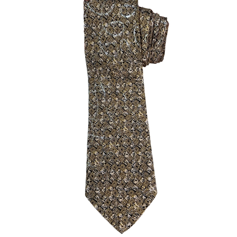 Brioni Men’s Tie 100% Silk Made in‎ Italy Gold Brown Geometric Pattern - Picture 3 of 7